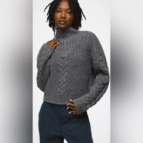 NWT Prana Laurel Creek Sweater Size S Charcoal Cable Knit Poly Silk Wool Blend - Picture 4 of 11